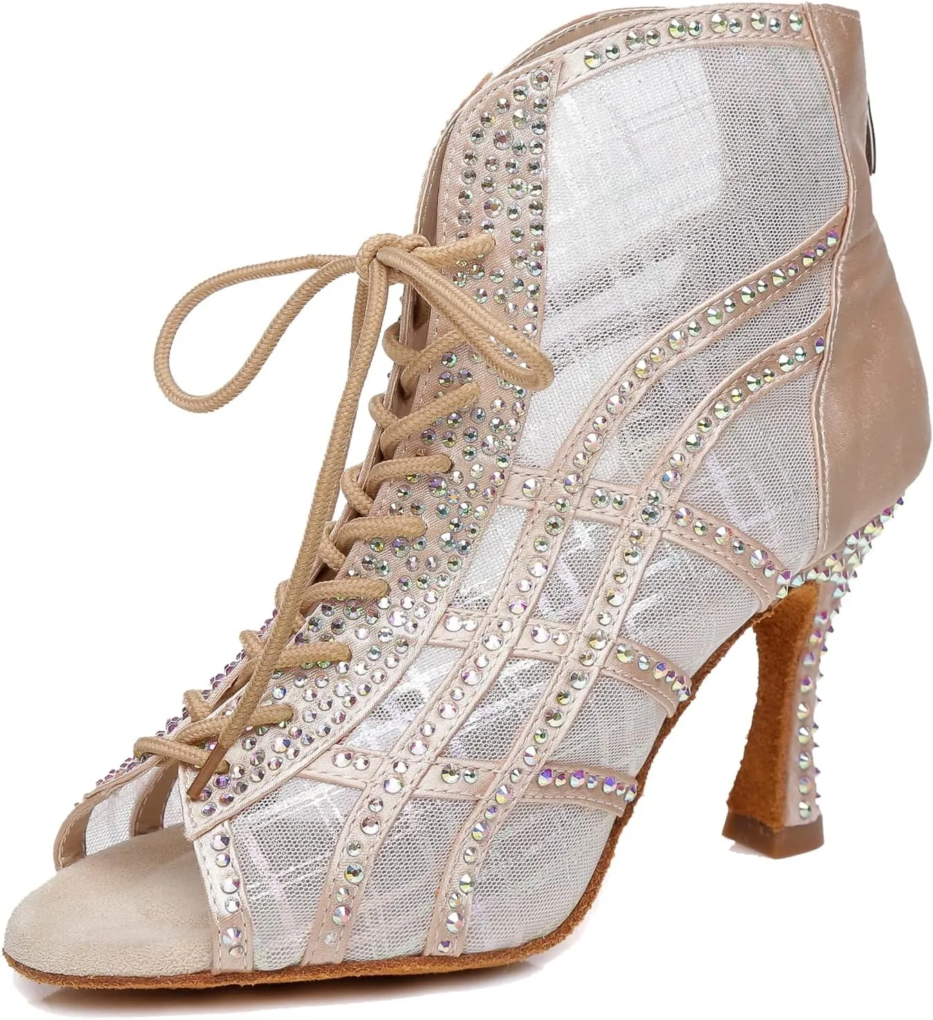 Hanfike Womens Peep Toe Boot Heels Mesh Summer Booties Sandals