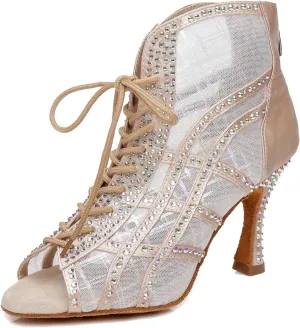 Hanfike Womens Peep Toe Boot Heels Mesh Summer Booties Sandals
