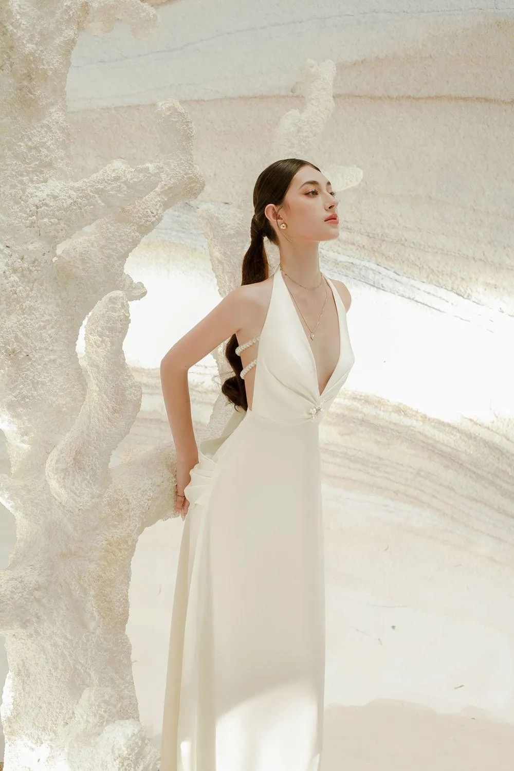 Heidi Halter Draped Silk Satin Maxi Dress