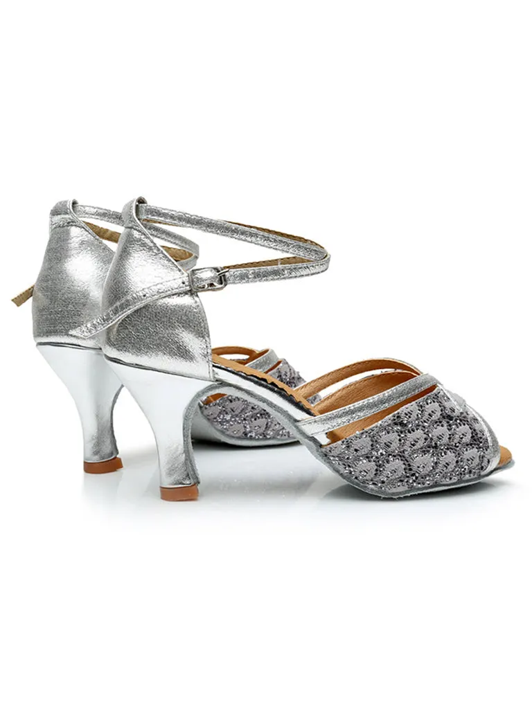 Women's Dancewear Shoes Peep Toe Ankle Strap Heel Glitter Latin Shoes