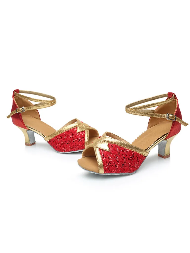Women's Dancewear Shoes Peep Toe Ankle Strap Heel Glitter Latin Shoes