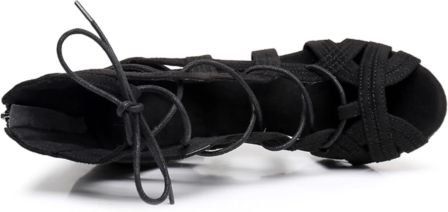 Womens Girls Ballroom Dance Shoes Lace-up Dancing Sandal Heels Open Toe Party Ankle Booties X3221