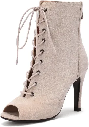 Women's Peep Toe Stiletto Dance Shoes Lace Up High Heel Short Booties Evening Wedding Party Jeans Dress Ankle Boots
