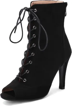 Women's Peep Toe Stiletto Dance Shoes Lace Up High Heel Short Booties Evening Wedding Party Jeans Dress Ankle Boots