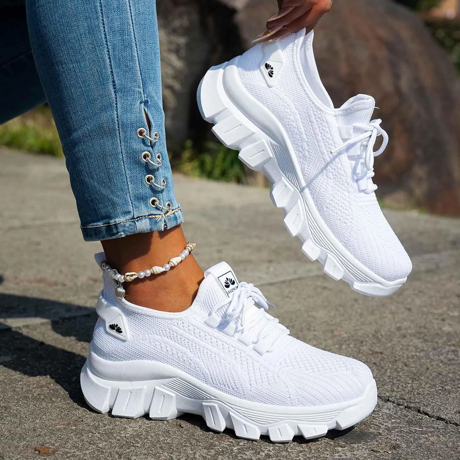Women's Sneakers Casual Athletic Shoes with Lace Up Design Everyday Comfort and Style Thick Sole Versatile Teal and