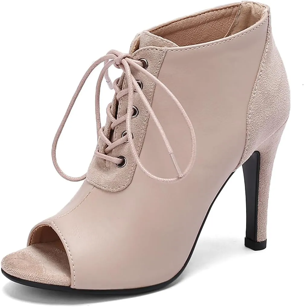 Women's Stiletto Ankle Boots Pointed Toe Lace Up High Heel Short Booties Evening Wedding Party Jeans Dress Heeded Dance Shoes