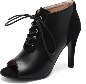 Women's Stiletto Ankle Boots Pointed Toe Lace Up High Heel Short Booties Evening Wedding Party Jeans Dress Heeded Dance Shoes