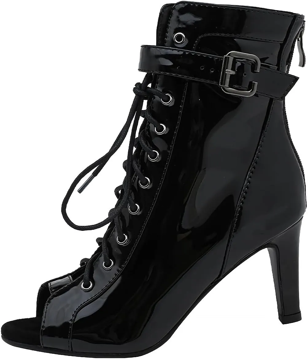 YKXLM Peep Toe Booties Latin Dance Heel for Women Ballroom Dance Shoes,A-5